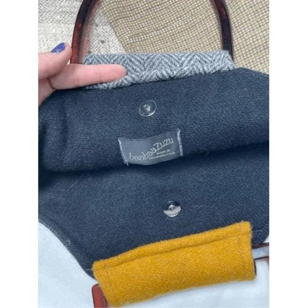 Baabaazuzu One-of-Kind Handbag‎ Purse Recycled Wool Gold Beige Tan Cream Gray
